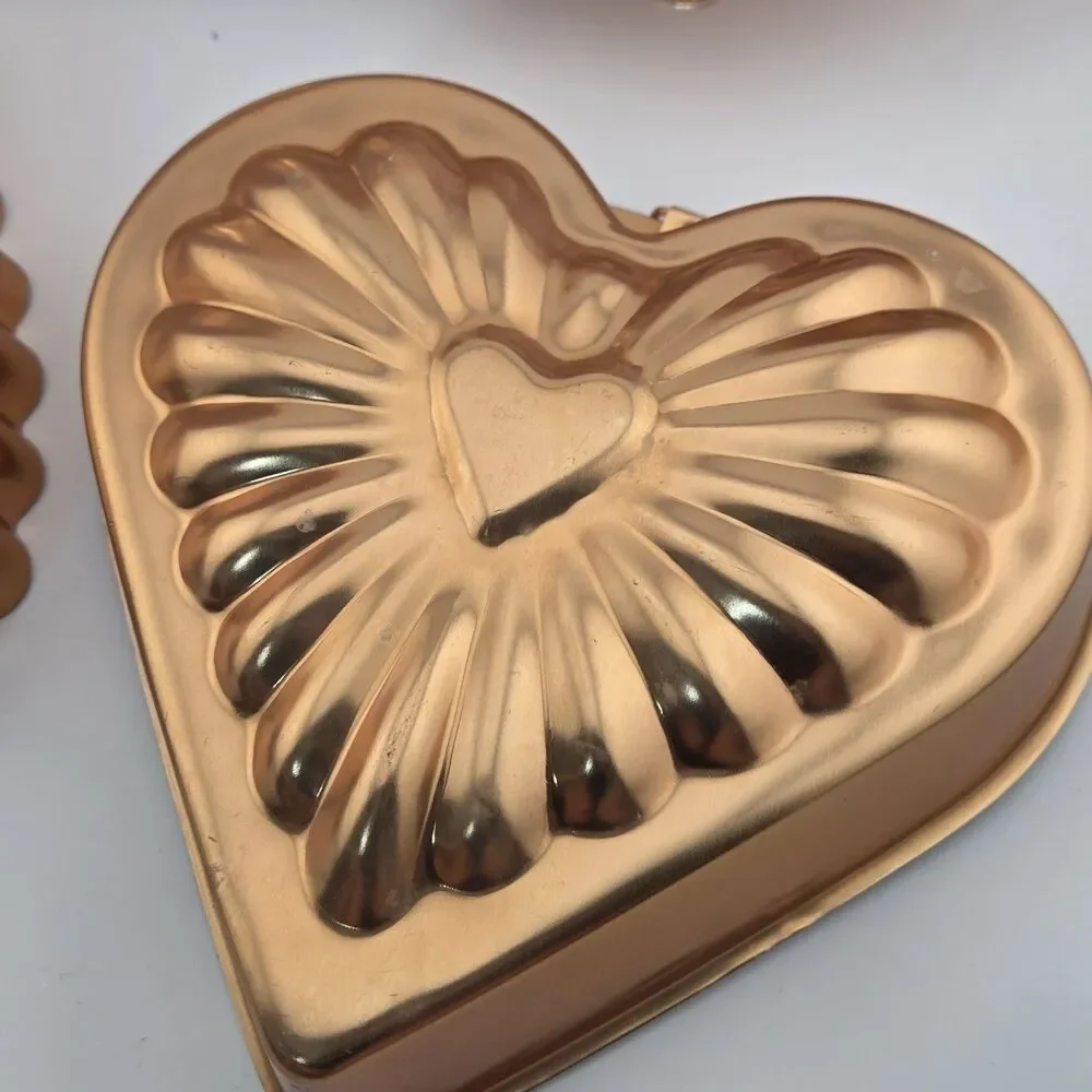 Vintage Copper Aluminum Jello Cake Molds Wall Hanging Lot of 4